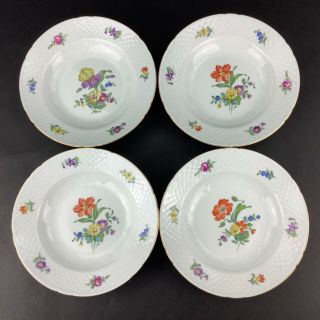 Bing & Grondahl Saxon Flower White Set Of Four (4) 8 3/8 " Rimmed Soup Bowls