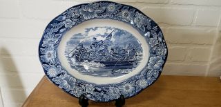 Vintage Staffordshire Liberty Blue 14 " Serving Platter Oval Historic Colonial
