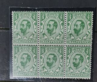 Gb - George V - Sg 322 - 1/2d Green Block Of 6 Unmounted (mnh)