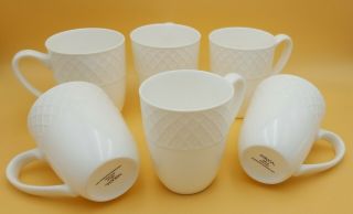 Mikasa Set Of 6 White Bone China Coffee / Tea Mugs Pattern Trellis