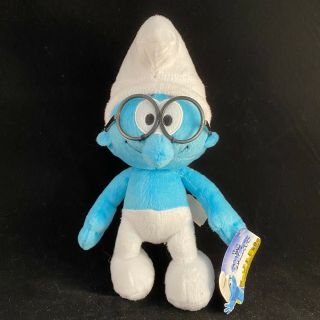 The Smurfs Brainy Smurf 9 " Plush Toy Doll Blue White Black Glasses Nwt