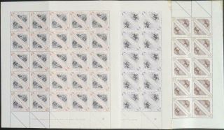 Lundy: 1954 Set Of 3 Full Millenary Horses 5 X 5 Sheets - Full Margins (42855)