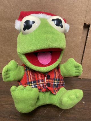 Vintage 1987 Baby Kermit The Frog 7 " Plush Toy Plaid Vest Henson Muppet Tiny Tim