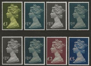 Gb 1977 - 1987 High Value Machin Complete Set Of 8 Xf Mnh Sg 1026 - 1028 Cat£60