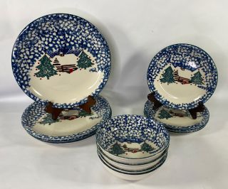 Tienshan Folk Craft Cabin In The Snow Stoneware 12 Piece Service For Four (4)