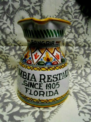 Ceramic Stoneware Sangria Pitcher Columbia Restaurant Since 1905 Florida 7 " H