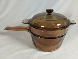 Visions Corning Pyrex Cookware 1.  5 L Double Boiler 3 Pc Set Amber Glass France