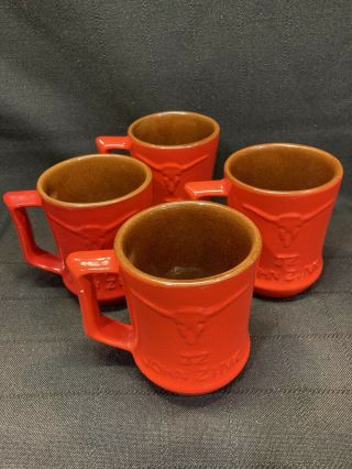 Set Of 4 Frankhoma Pottery John Zink Orange Coffee Mug Cups