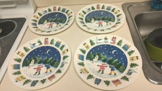 Nikko Winter Wonderland Deb Mores 4 Dinner Plates 10 3/4 " Diameter