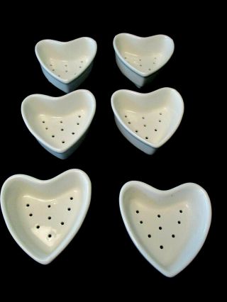Apilco Porcelain France White Heart Coeur De Creame Cheese Molds Set / Six