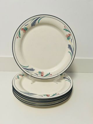 Set 6 Lenox Chinastone Poppies On Blue 10 3/4 " Dinner Plates Floral Red Flowers
