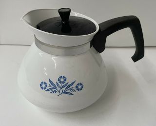 Vintage Corning Ware Cornflower 6 - Cup Coffee Tea Pot With Black Lid