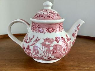Churchill Willow Rosa Pink Red Teapot England 5 Cup