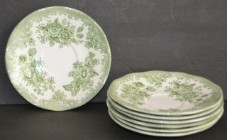 Enoch Wedgewood Set Of 7 Tunstall Kent Saucers 5.  75 " Green White Floral Nr