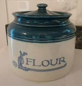 Bendigo Pottery Flour Canister With Lid Bendigo Blue Color,  Made In Australia