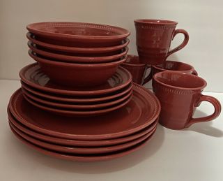 Set Of 4 Place Settings Dansk Red Rhubarb Craft Colors Dinner Salad Bowl Cup Mug