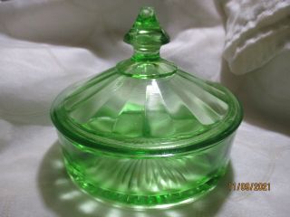 Vintage Green Uranium Depression Glass Divided Candy Relish Dish W/ Lid