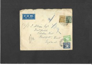 1936 India Kgv 9p,  6as Air Mail Envelope To Radlett Herts 1s,  1/2d Postage Due