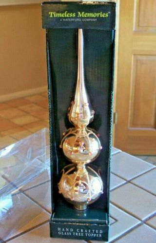 Waterford Timeless Memories Hand Crafted 12 " Glass Christmas Tree Topper Gold