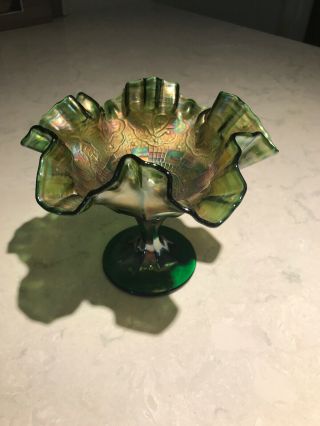 Vintage Mid - Century Hand - Crafted Carnival Glass Candy Dish (ruffled Top) 6.  5 "