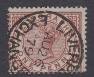 Qv Gb Sg T2 1d Red - Brown Plate 2 Telegraphs 1879 Cds - Victorian Surface Printed