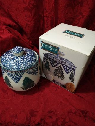 Tienshan Folk Craft Cabin In The Snow Cookie Jar With Lid Box