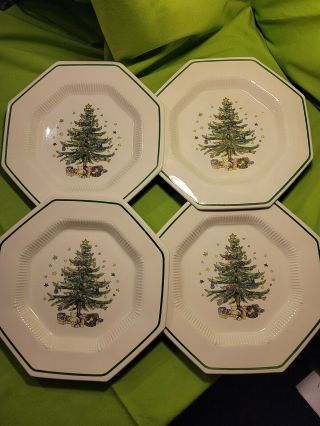 Nikko Christmastime 10.  75 " Octagonal Dinner Plate Set Of 4 Dishes Vintage