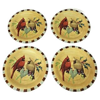 Lenox Winter Greetings Everyday Cardinal Birds Round 8.  5 In Salad Plate Set Of 4
