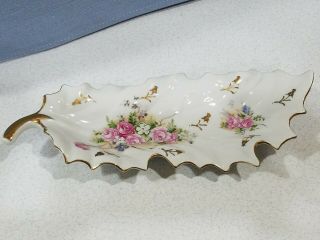 Vintage Leaf - Shaped Porcelain Trinket Dish White Hand - Painted Pink Flowers Japan