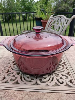 Vision Corning Ware Cookware 3.  5 L Dutch Oven Stock Pot Pyrex Lid Usa Cranberry