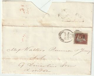 1856 Birmingham Spoon Type C3 Postmark 1d Star Wrapper To London Solicitors