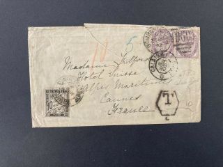 Postal History Gb Qv Cover From Bournemouth To France Postage Due & Calais Tpo