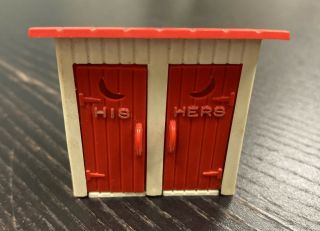 Vintage Plasticville O Scale His Hers Out House Red Doors & Roof White Building