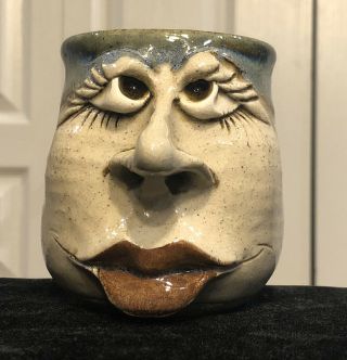 Vintage Rising Earth Pottery Caricature Funny Face Mug Handmade Signed