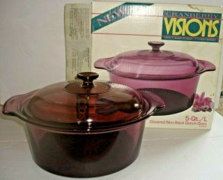 Corning Ware Visions 5 Quart,  5 L.  Cranberry Teflon Bottom Dutch Oven Stock Pot