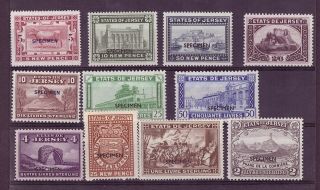 States Of Jersey / Etats De Jersey: Set Of 11 Specimen Overprint Revenue Stamps.