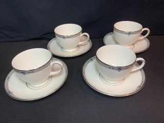 Wedgwood Bone China Amherst Footed Cups And Saucers England Set Of 4