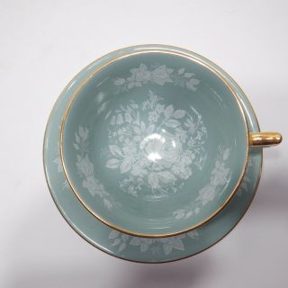 Vintage Aynsley Teacup And Saucer Turquoise With White Roses
