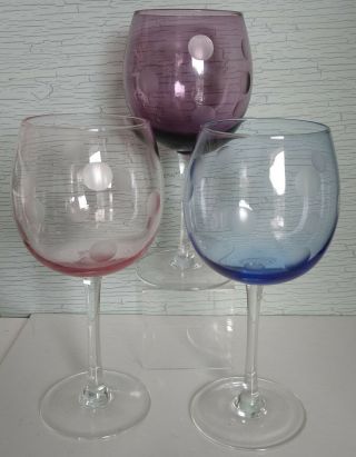 Waterford Marquis Set Of 3 Crystal Polka Dot Water Wine Balloon Goblets Retired