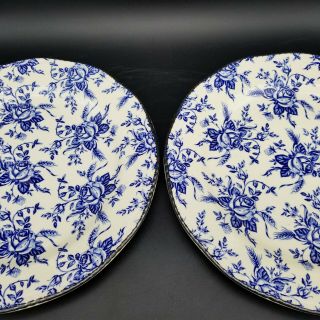 (2) Wood & Sons England Colonial Rose Chinz Blue 10.  75” Dinner Plates