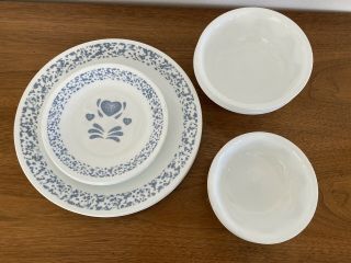 Corelle Dinnerware Set Vintage Blue Hearts Service For 4