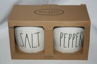 Rae Dunn Salt & Pepper Cellar Set Marble With Wood Lids