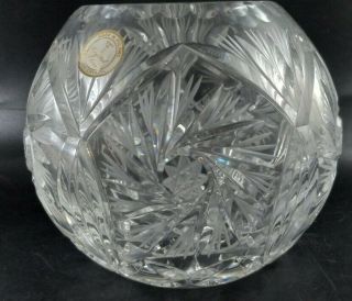 Vintage Crystal Clear 24 Lead Crystal Pinwheel - Starburst Rose Bowl W/ Sticker