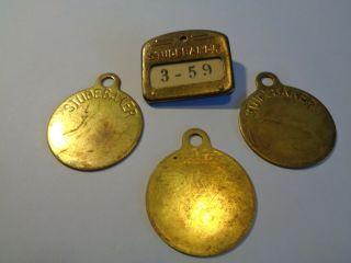 Studebaker Employee Badge And 3 Tool Check Brass Tags