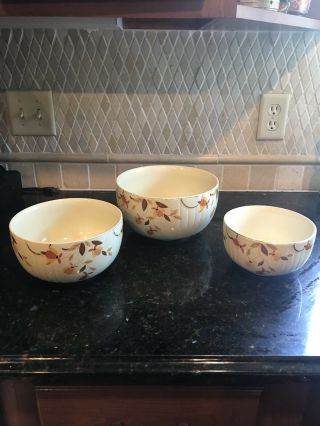 Vintage Halls Superior Quality Kitchenware Autumn Leaf Set Of 3 Mixing Bowls