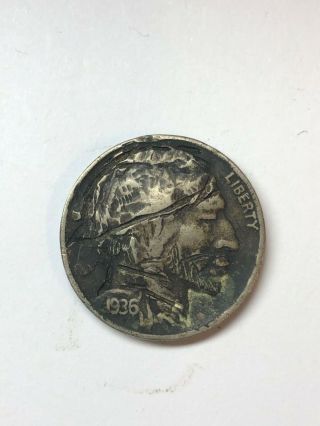 1936 - D Hobo Buffalo Nickel Carving Date See The Pics