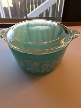 Vintage Pyrex Glass Turquoise Amish Butterprint Casserole Dish W/lid 473 1 Qt