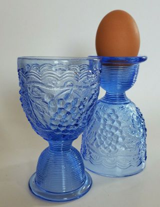 Mcm Imperial Glass Ohio Vintage Grape Blue Double Egg Cups Usa Glass Collectors