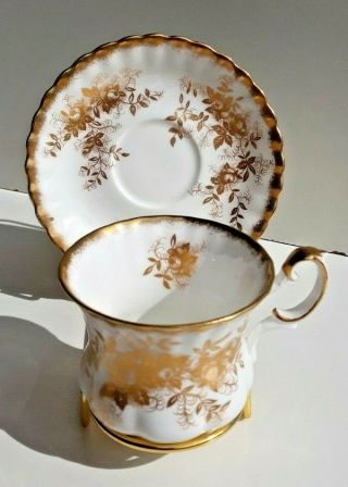 Vintage Royal Albert Bone China Gilded Footed Cup & Saucer - 