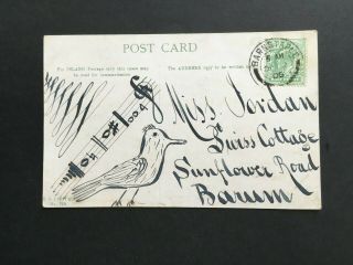 Gb 1906 Hand Drawn Message On Postcard To Sunflower Road Barnstaple Miss Jordan